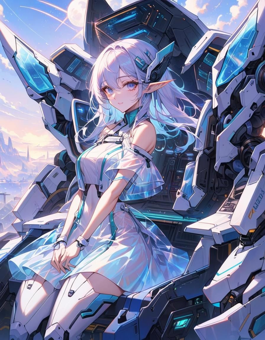 Futuristic Mecha Anime Elf Soldier Overlooking Infinity