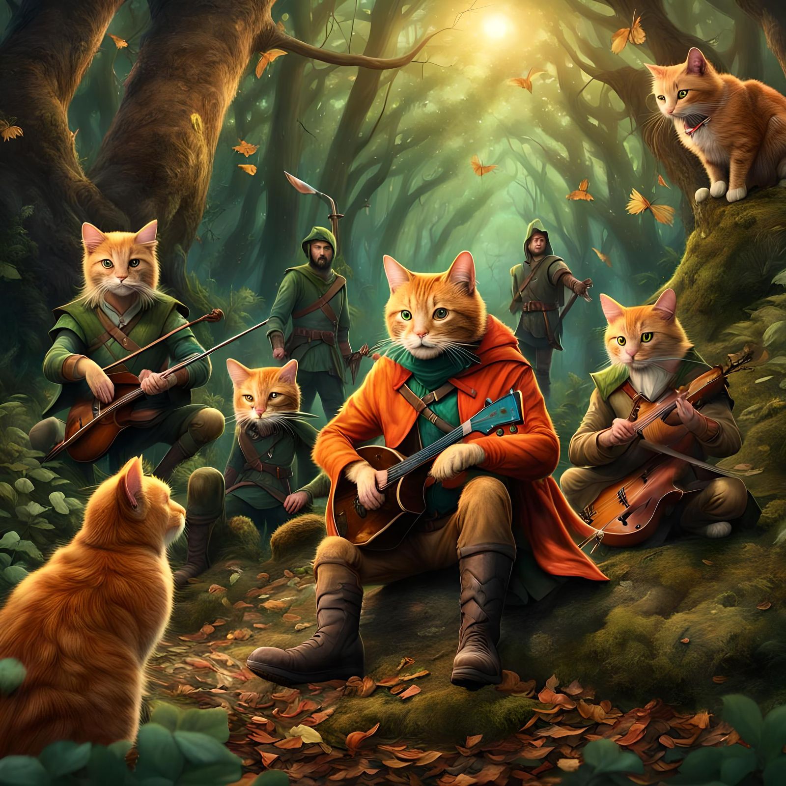 Orange Cat as Robin Hood in Digital Matte Painting