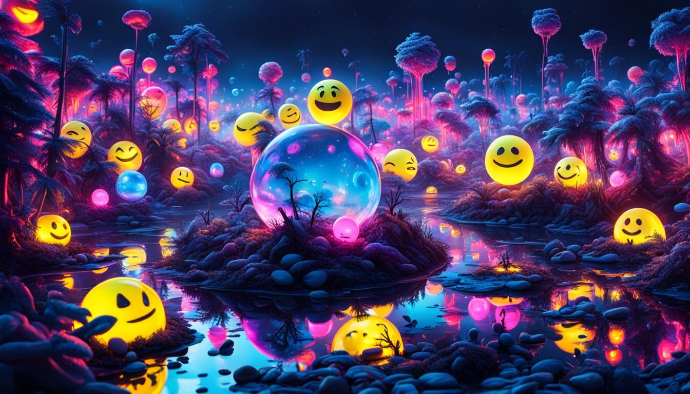 Surreal Plastic World with Neon Emoticons
