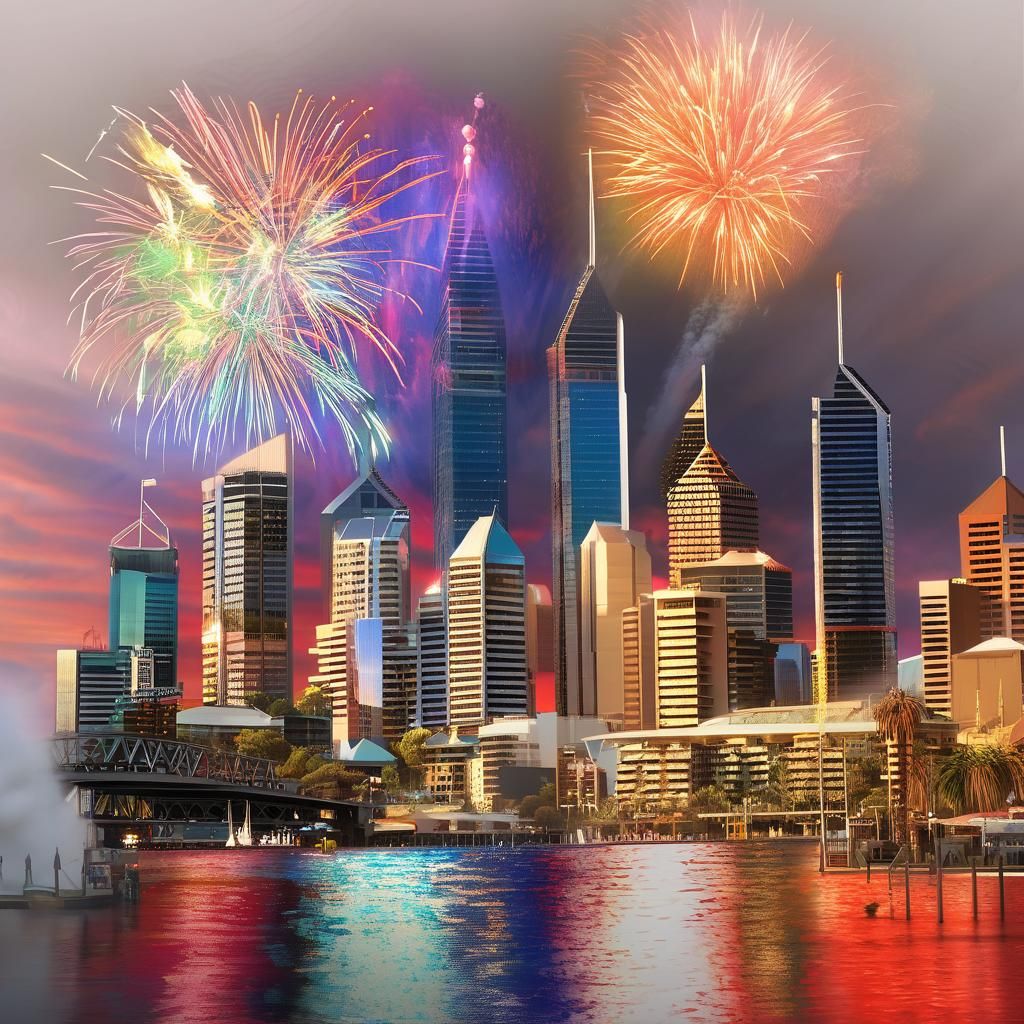 Perth New Year Fireworks in Hyperrealistic Splash Art