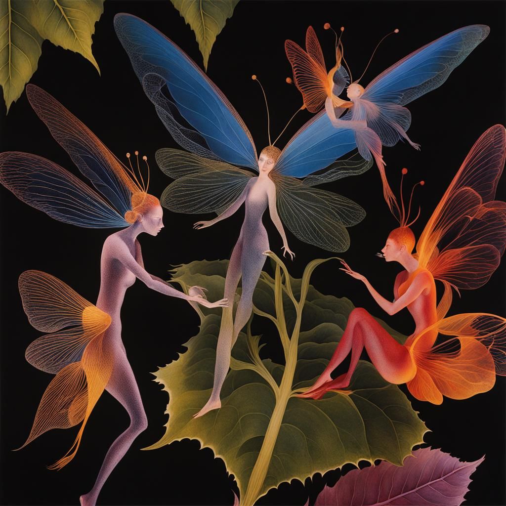 Dreamlike Fairies in Surreal Photogram, Dark Fantasy Art