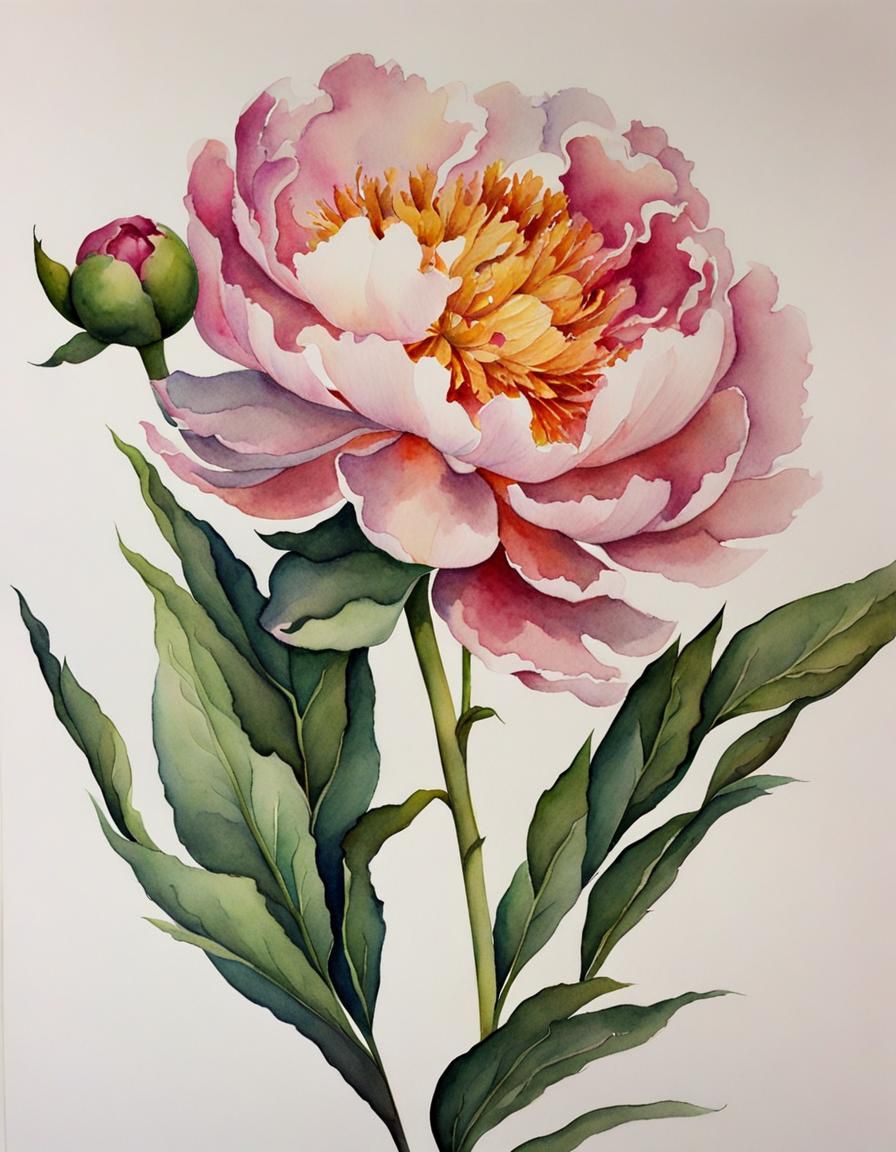 Watercolor Peony Flower