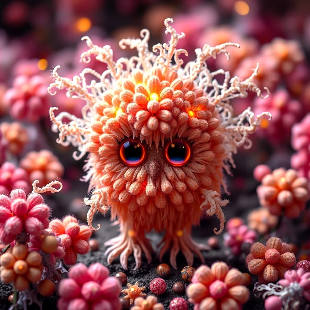 Adorable Chibi Fractal Pom Monster with Intricate Details