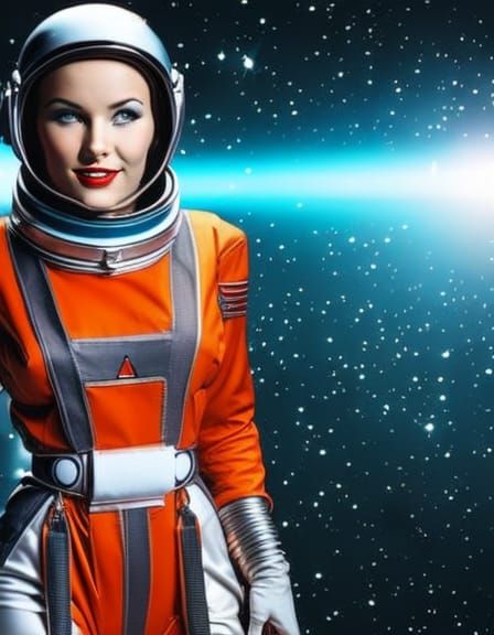 Retro Sci-Fi Space Girl in Spacesuit