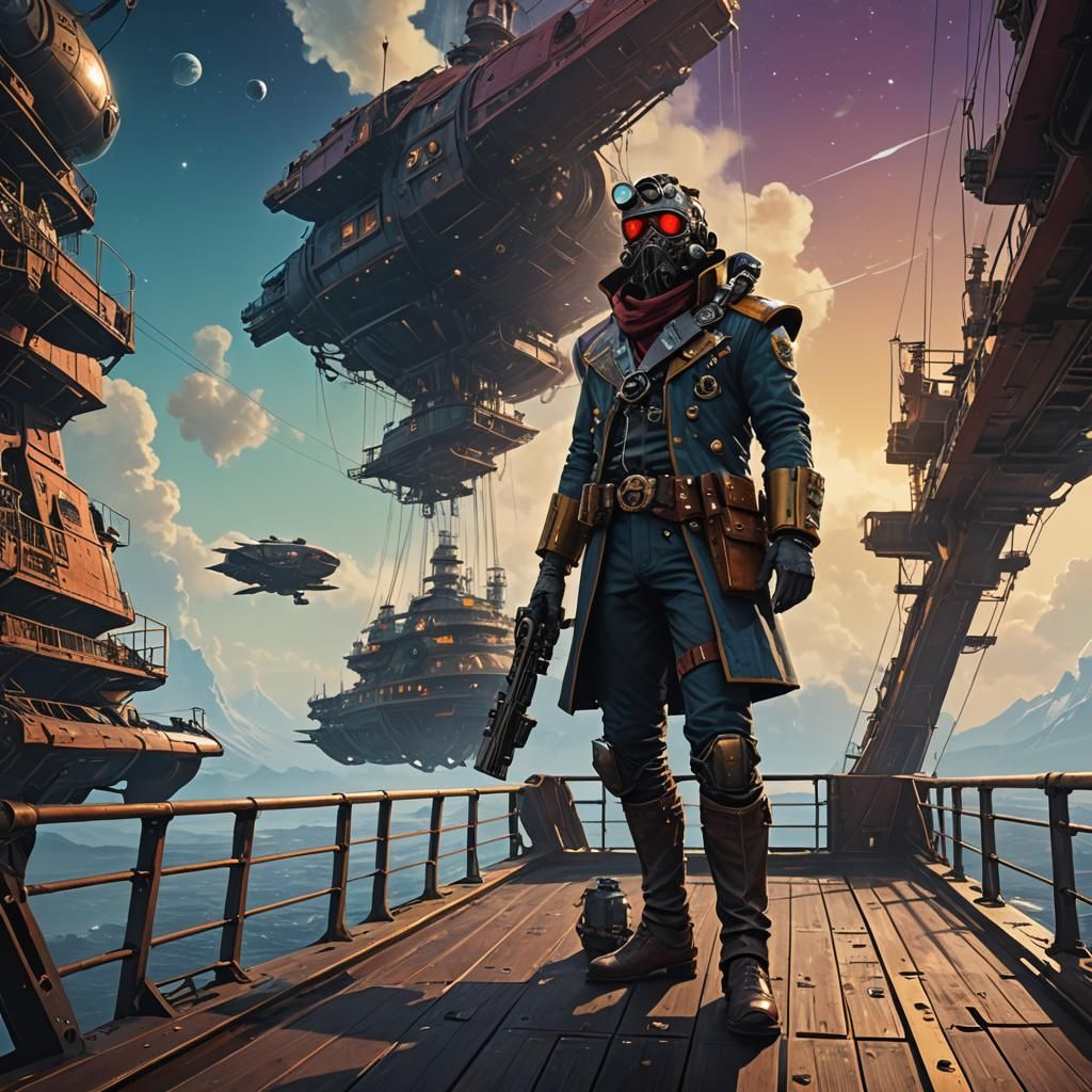 Steampunk Space Pirate Concept Art in Oil Painting Style