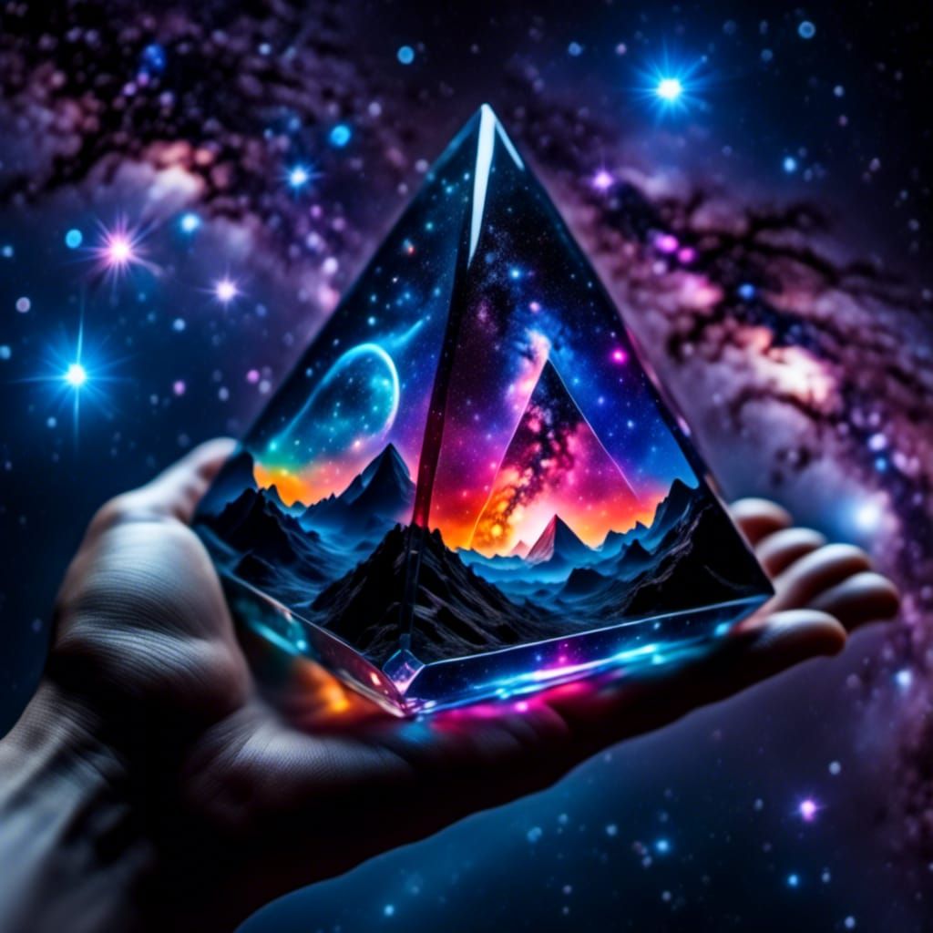 Rainbow Cosmic Glass Tetrahedron in Galaxy