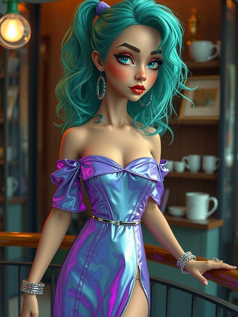 Corpse Bride-Inspired Rebel Woman in Holographic Dress