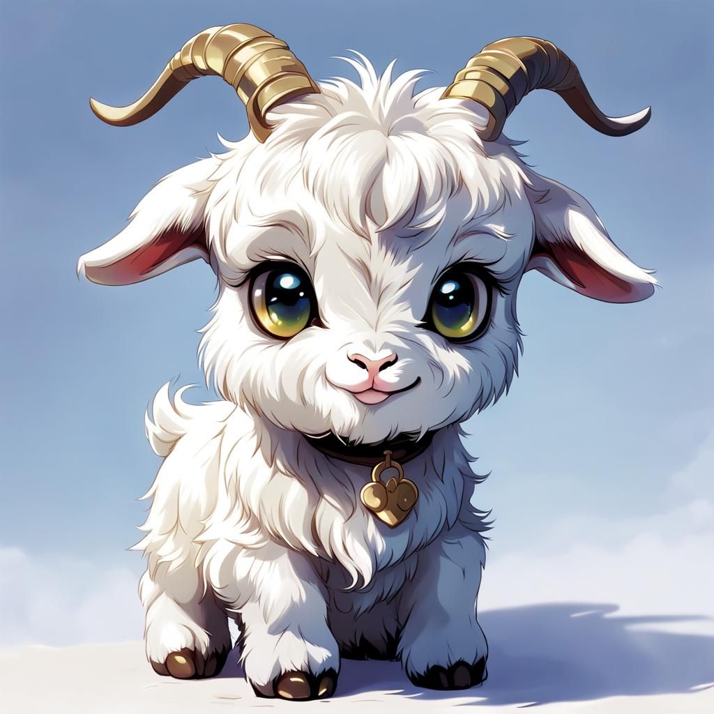 Anime Style Adorable Baby Goat Illustration