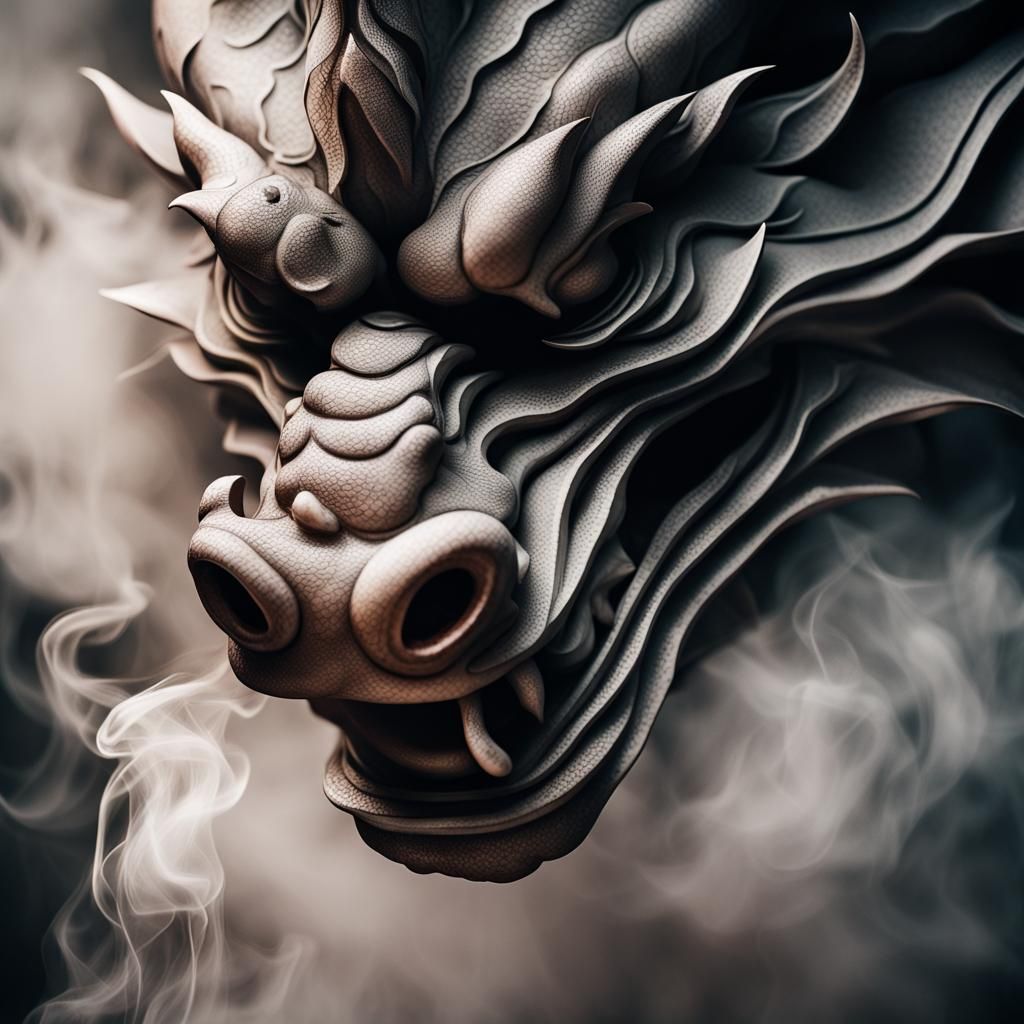 Chinese Dragon with Lotus Flower in 3D Line Art