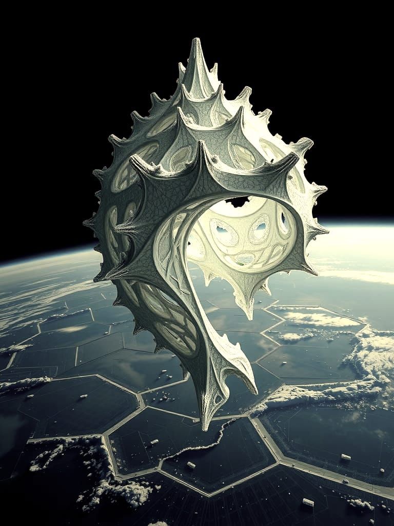 Cosmic Abstract Sculpture Unfolds from Earth