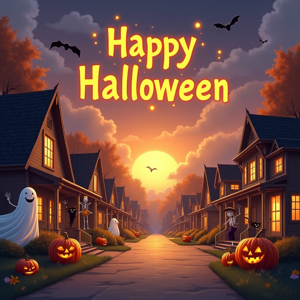 Enchanting Halloween Twilight Scene in Matte Painting Style