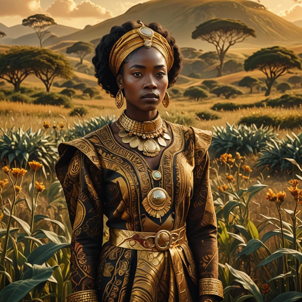 African Woman in Surrealist Landscape: Digital Matte Paintin...