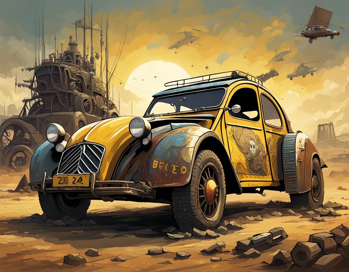 Mad Max Citroën Battlecar in Detailed Watercolor