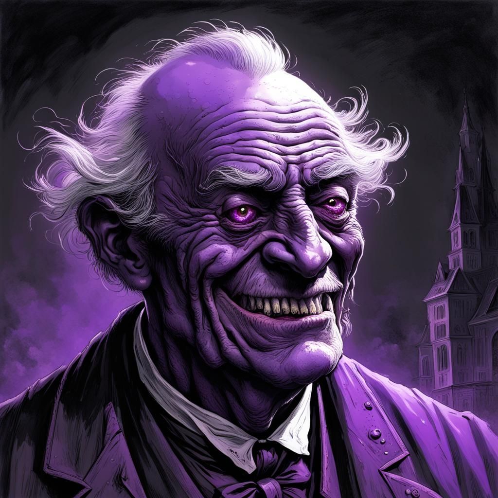 Grandpa Grins with Ugly Purple Teeth