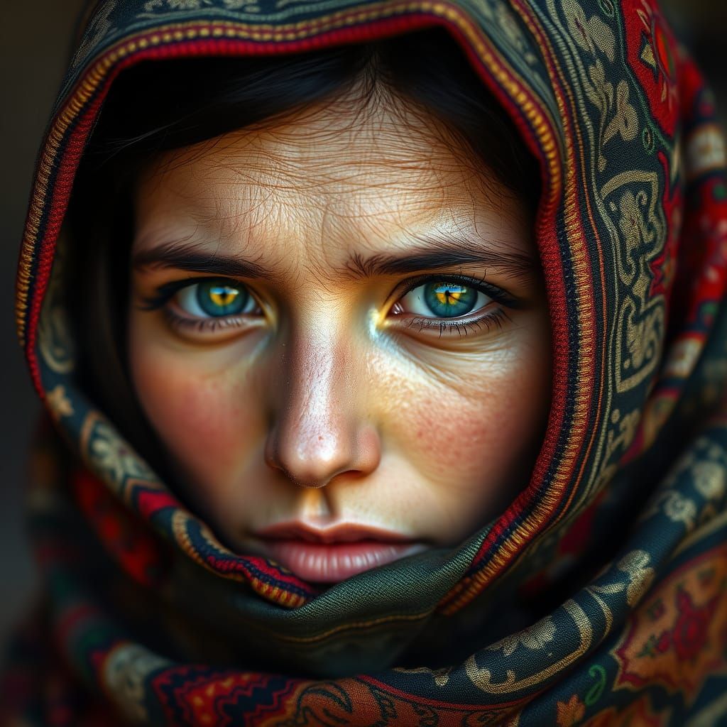 Serene Afghan Beauty in Vibrant Textiles