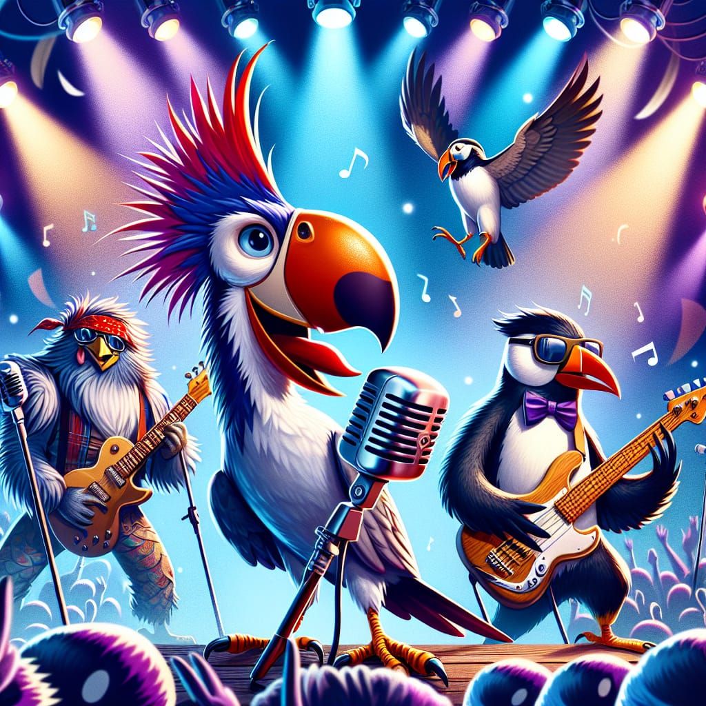 Feathered Rockstars : Wings, Strings, and Squawks!