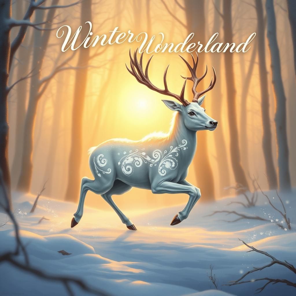 Majestic Frost Deer in Winter Wonderland as Oil Painting