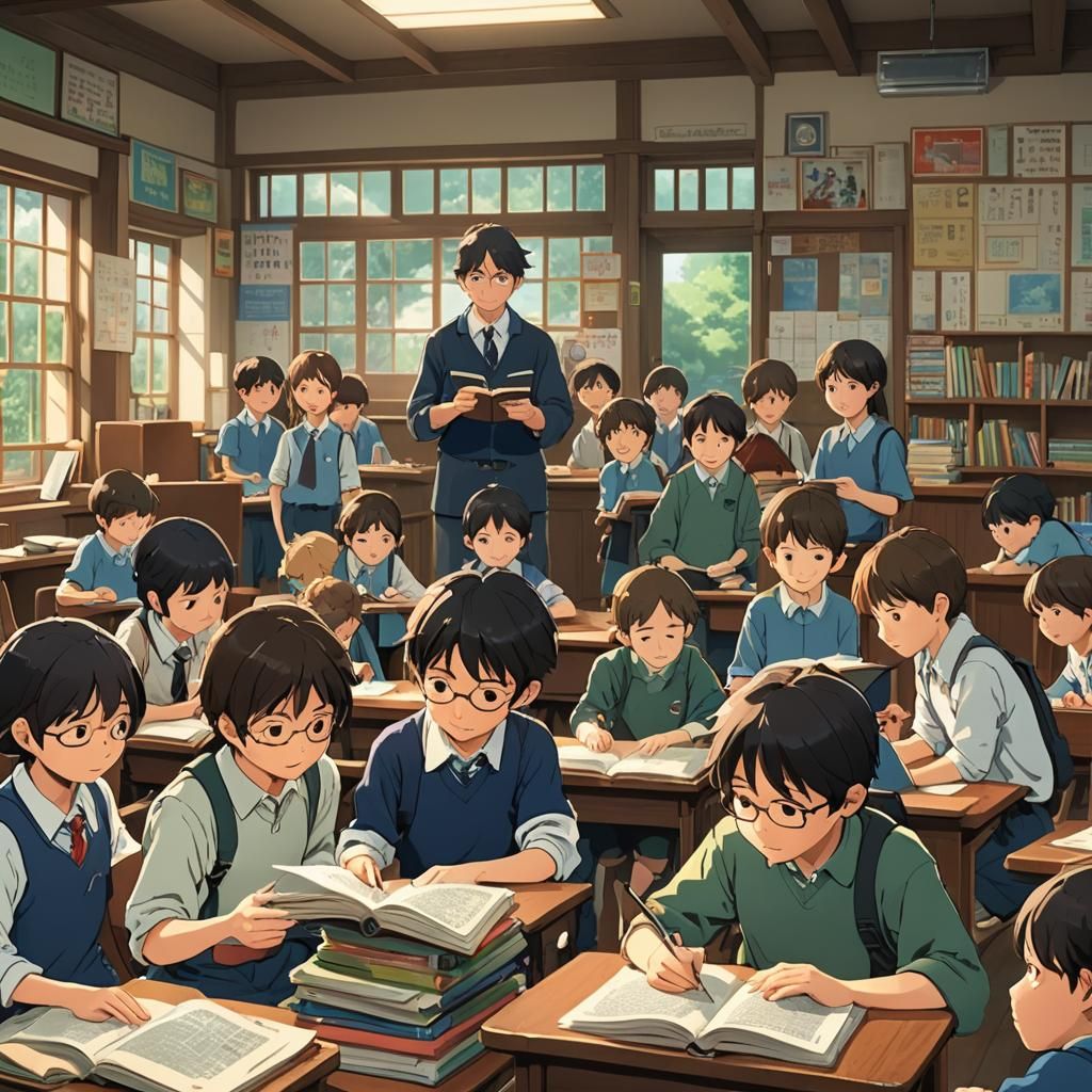 Second Grade Class in Studio Ghibli Anime Style