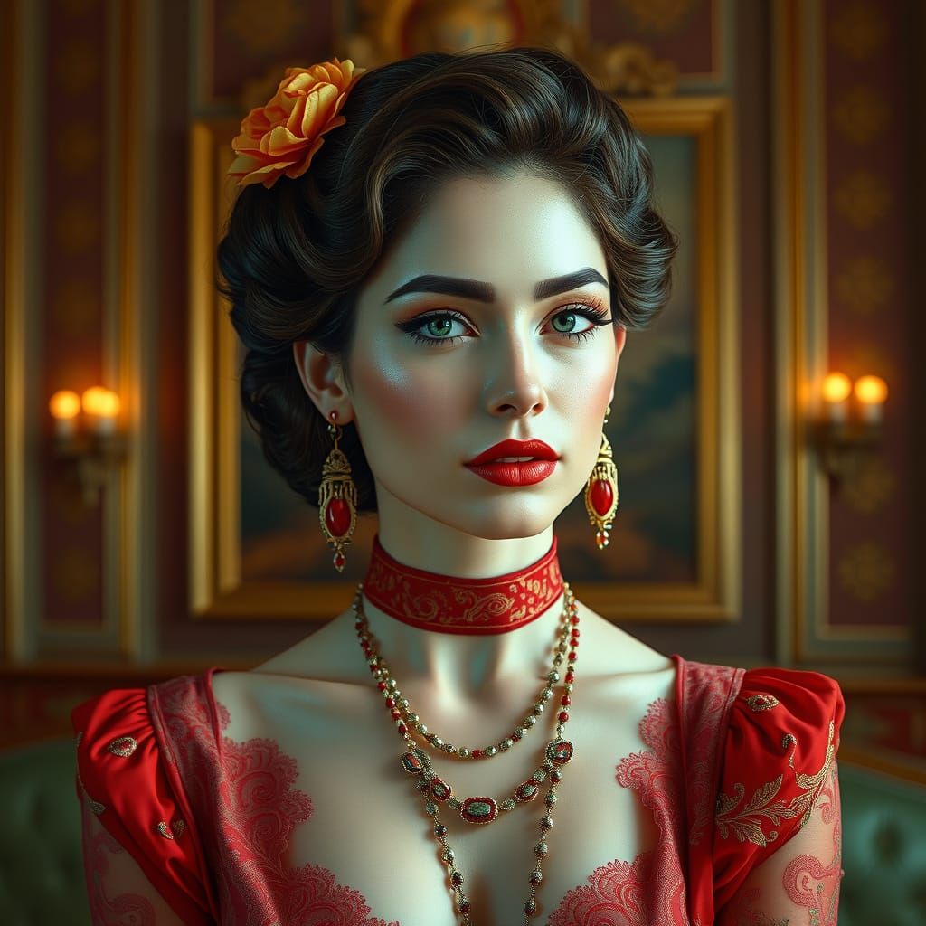 Elegant Woman in Studio, Art Nouveau Style