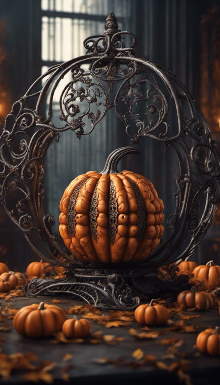 Detailed Wrought Iron Pumpkin in Digital Matte Painting