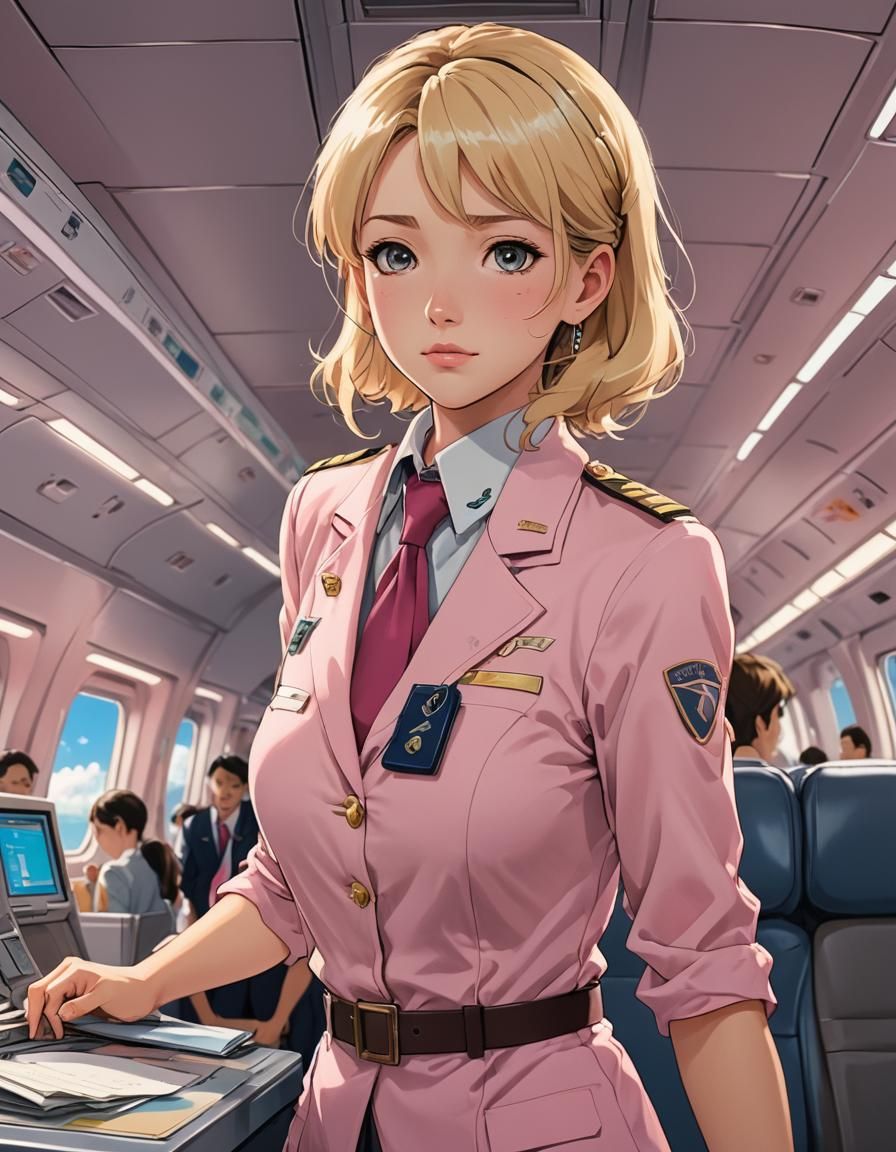 Anime Flight Attendant in Studio Ghibli Style