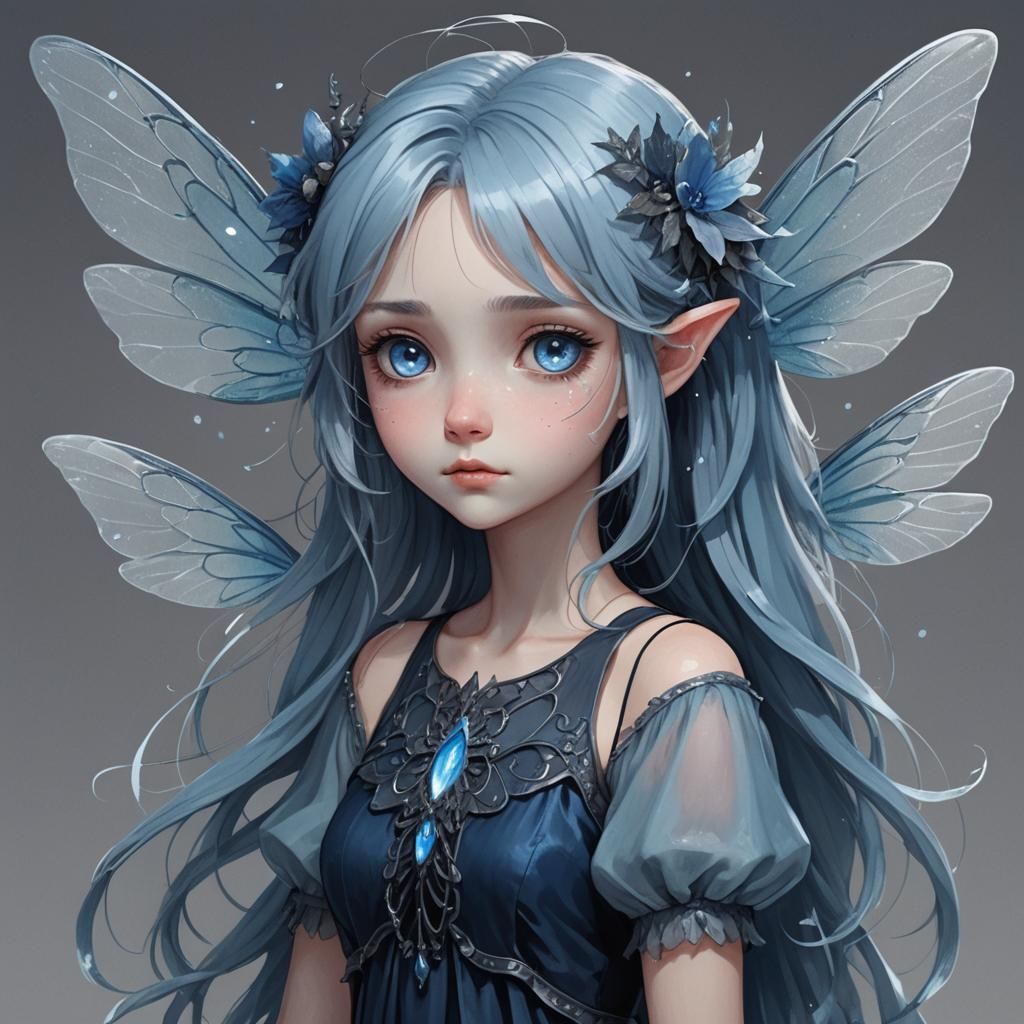 Blue Fairy of Sadness with Glowing Wings