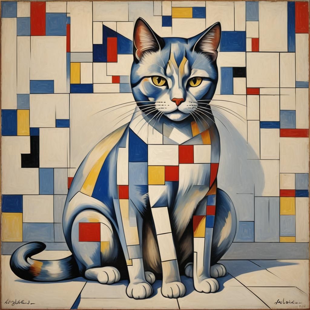 Abstract Cat in Mondrian Style