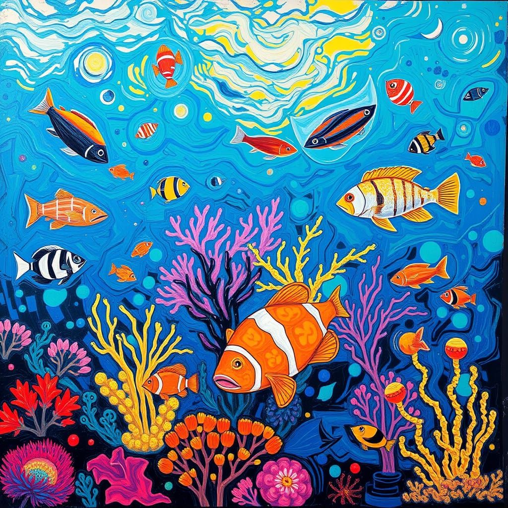 Vibrant Ocean Scene in Neo-Cubist Style