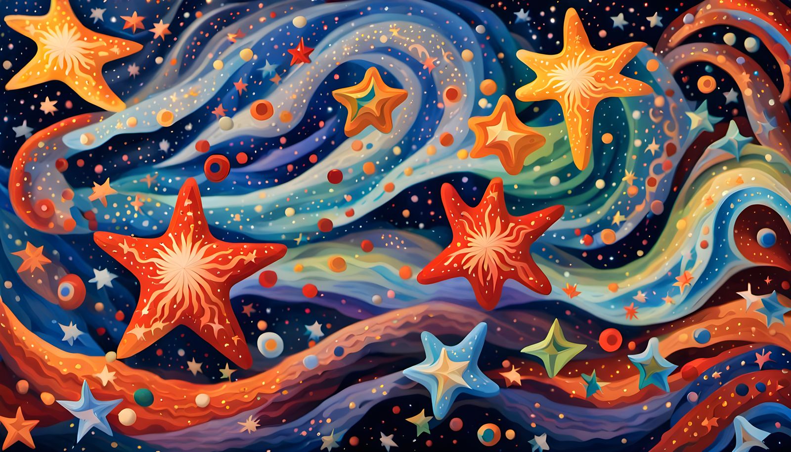 Iridescent Stars Form Cosmic Being: Aboriginal Impasto Paint...