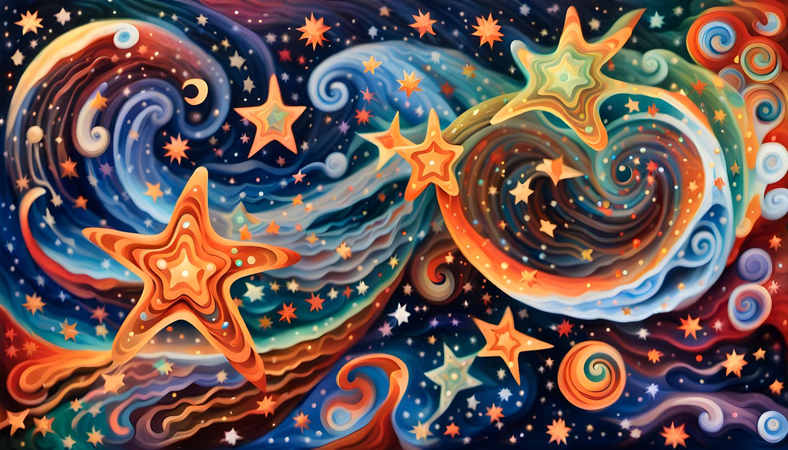 Iridescent Aboriginal Painting of Swirling Celestial Stars