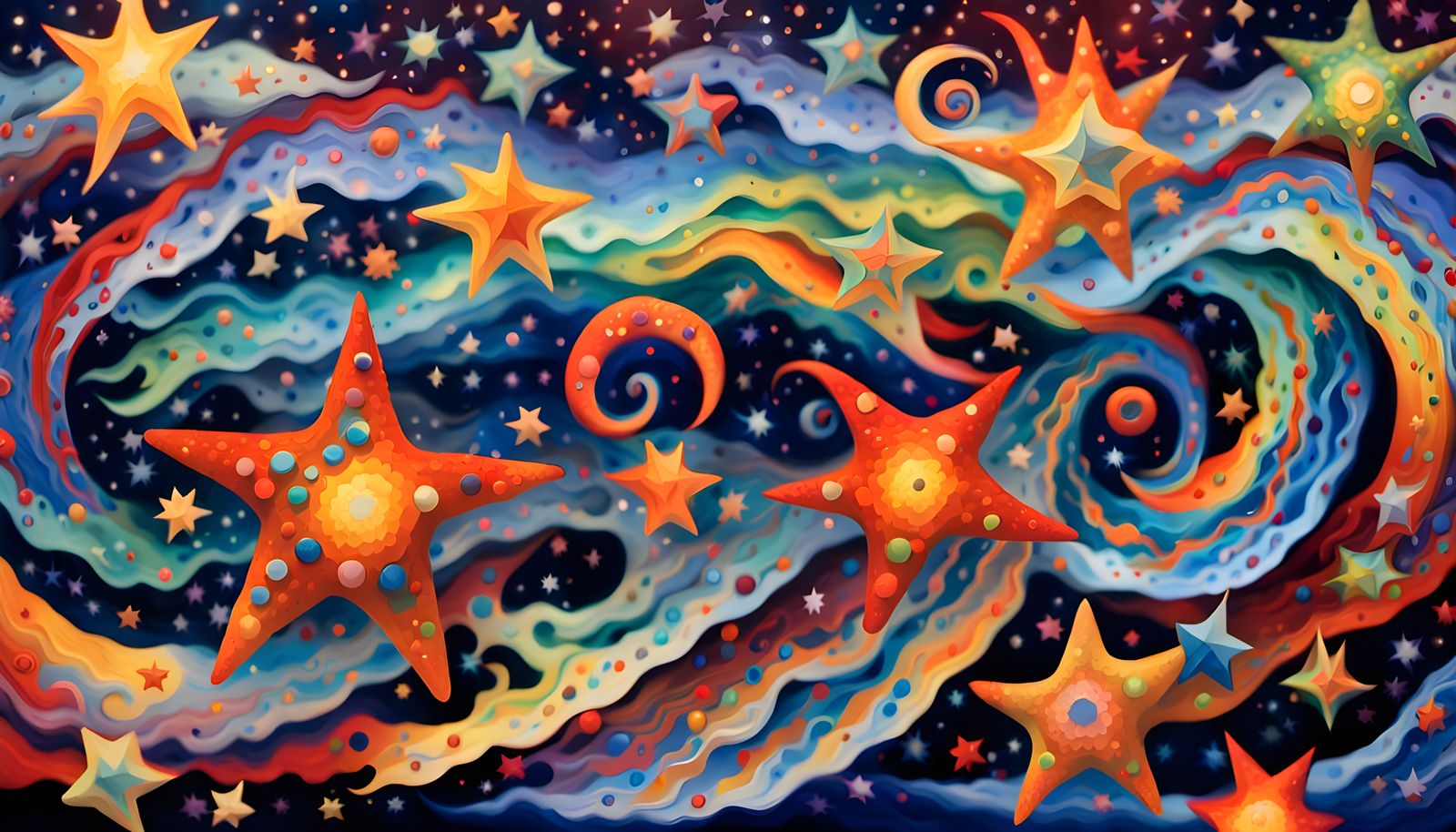 Iridescent Aboriginal Star Cluster Painting in Impasto Style