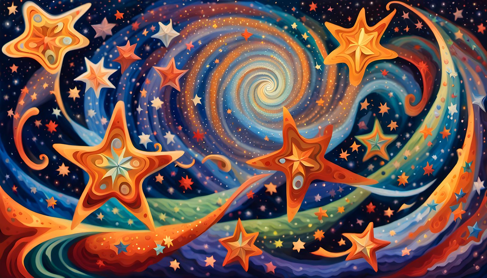 Iridescent Aboriginal Star Cluster Painting in Impasto Style