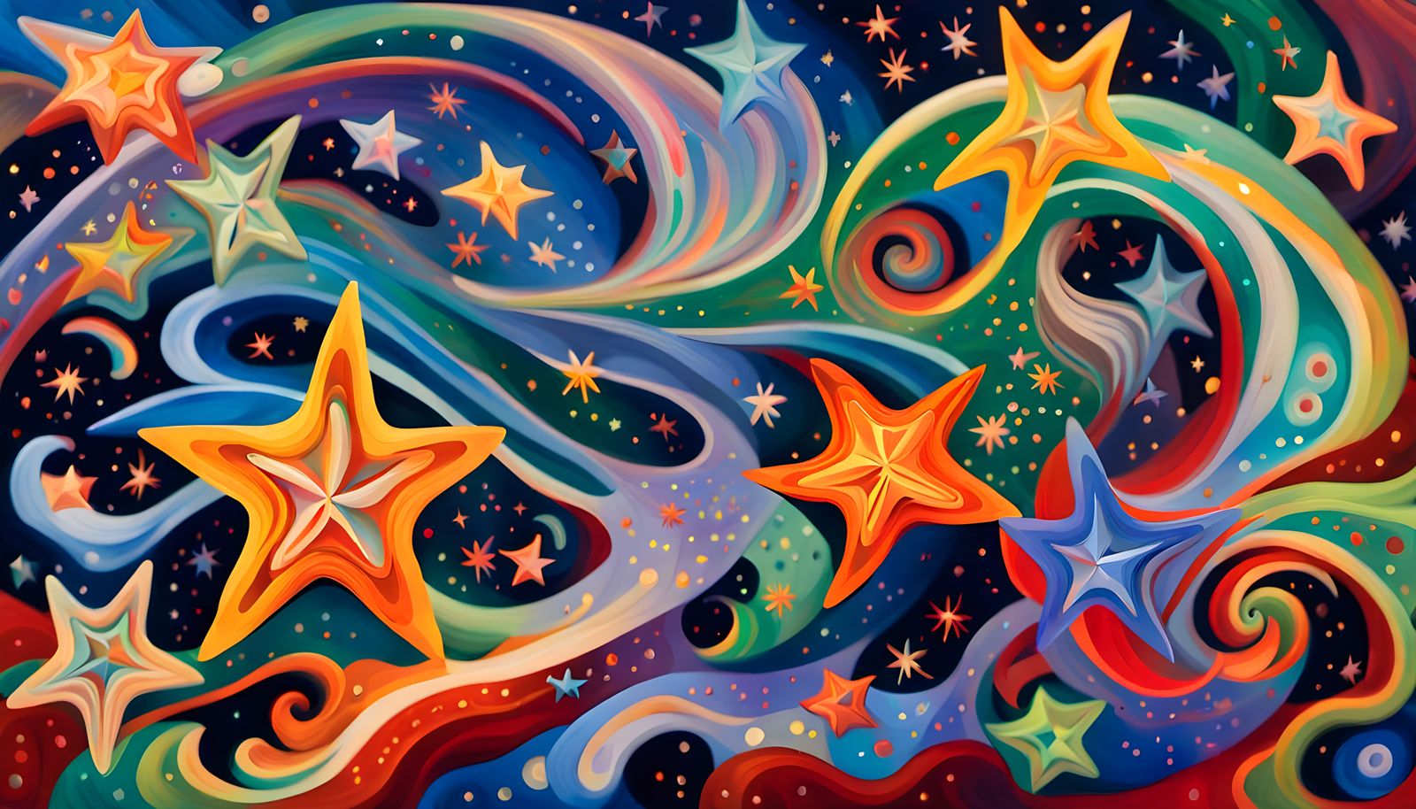 Iridescent Stars in Aboriginal-Style Impasto Painting