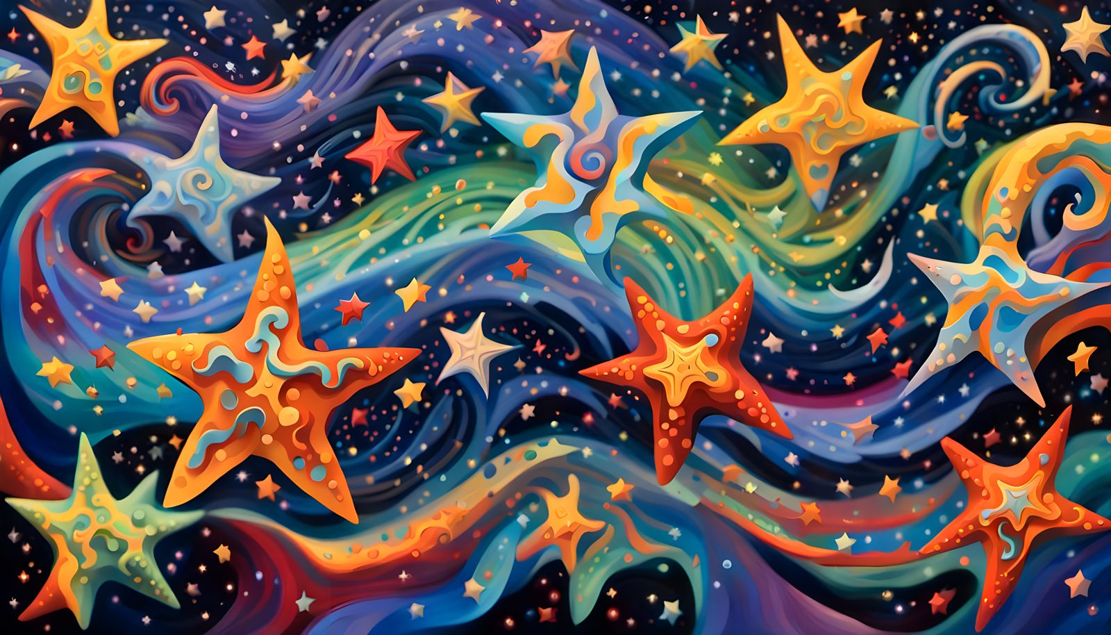 Iridescent Stars Swirling in Aboriginal Painting Style