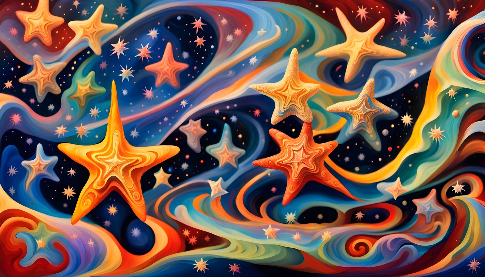 Iridescent Cosmic Star-Being in Aboriginal Painting Style