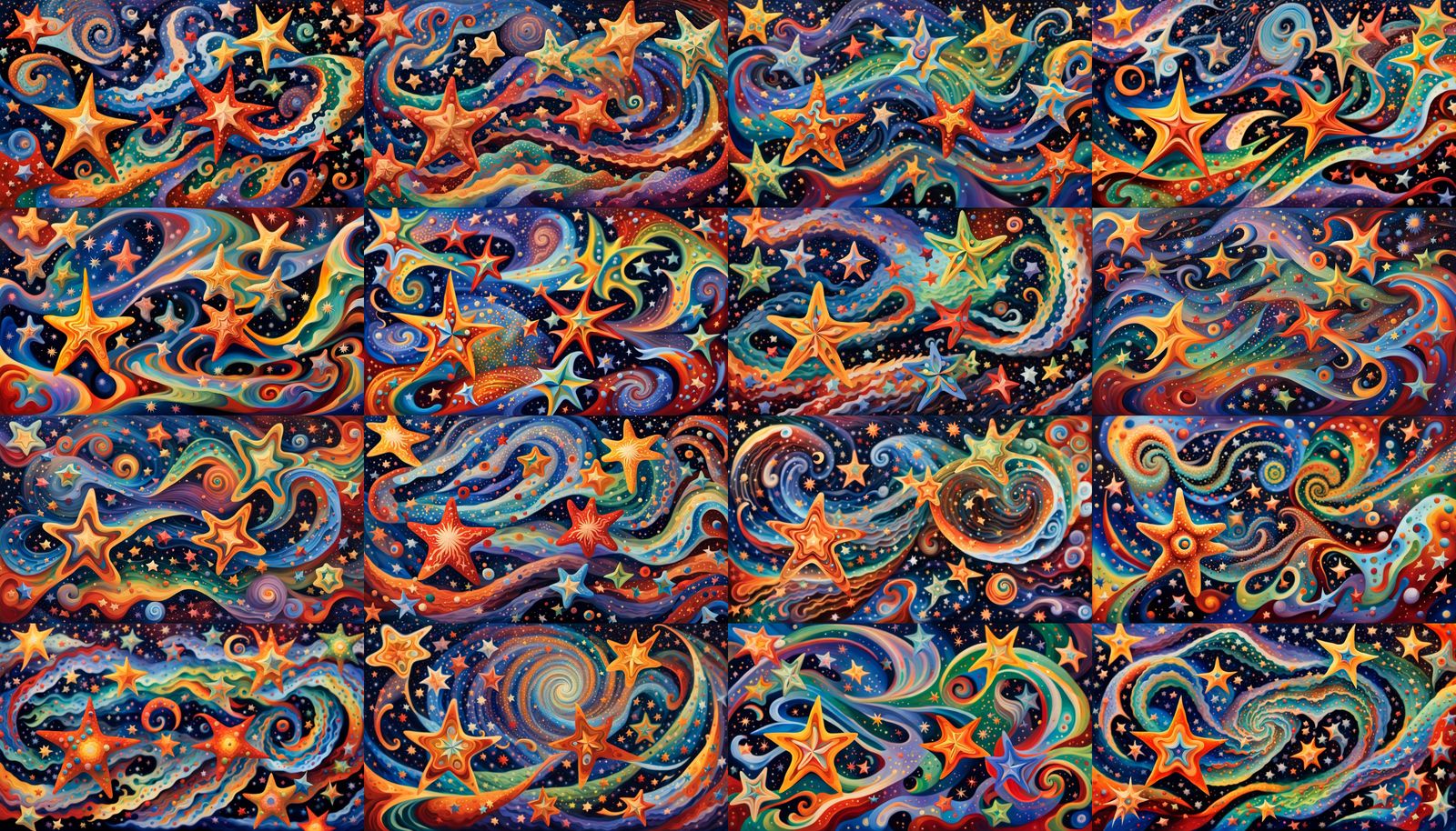 Iridescent Stars Dance in Aboriginal-like Impasto Painting