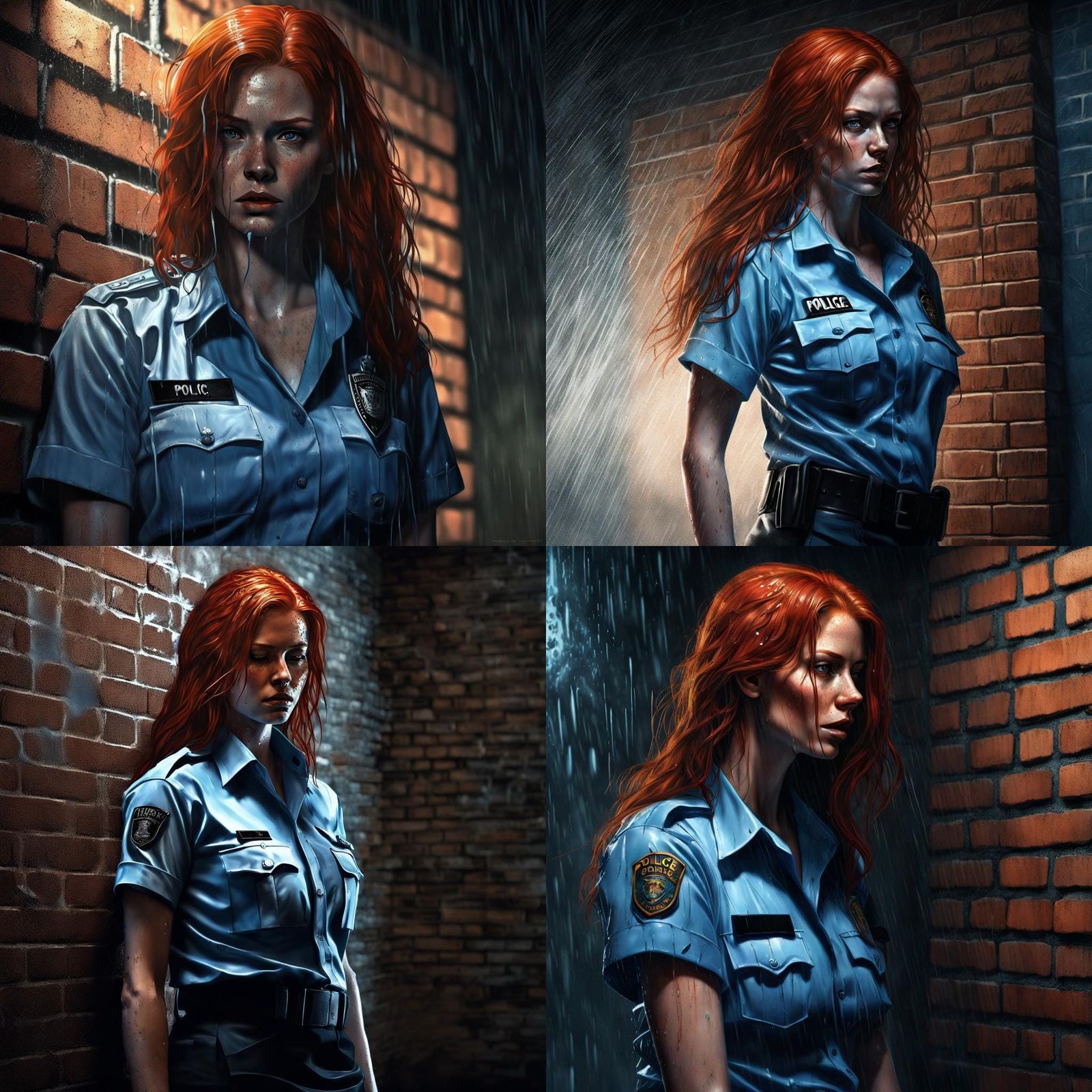 Redhead Woman in Dark Jail Cell: Hyperrealistic Art