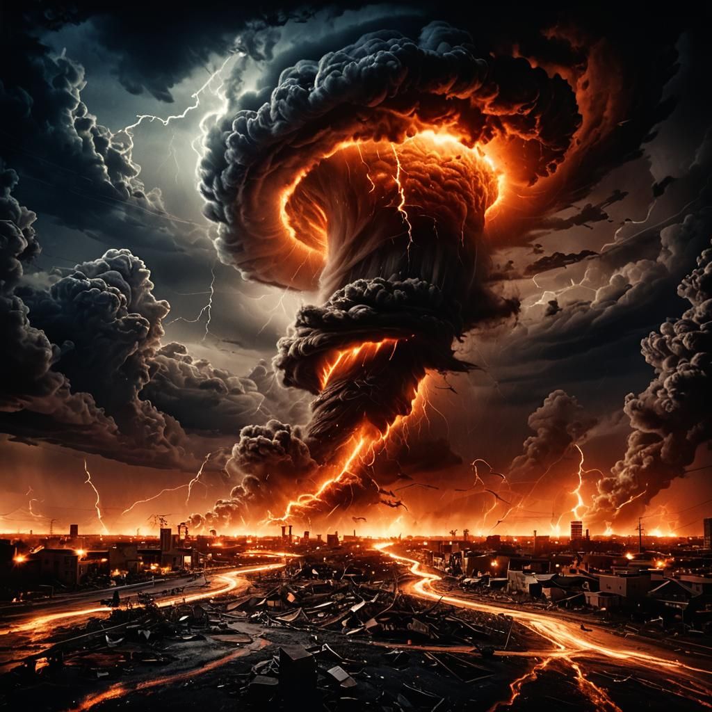 Cinematic Tornado Looms Above City in Ominous Light