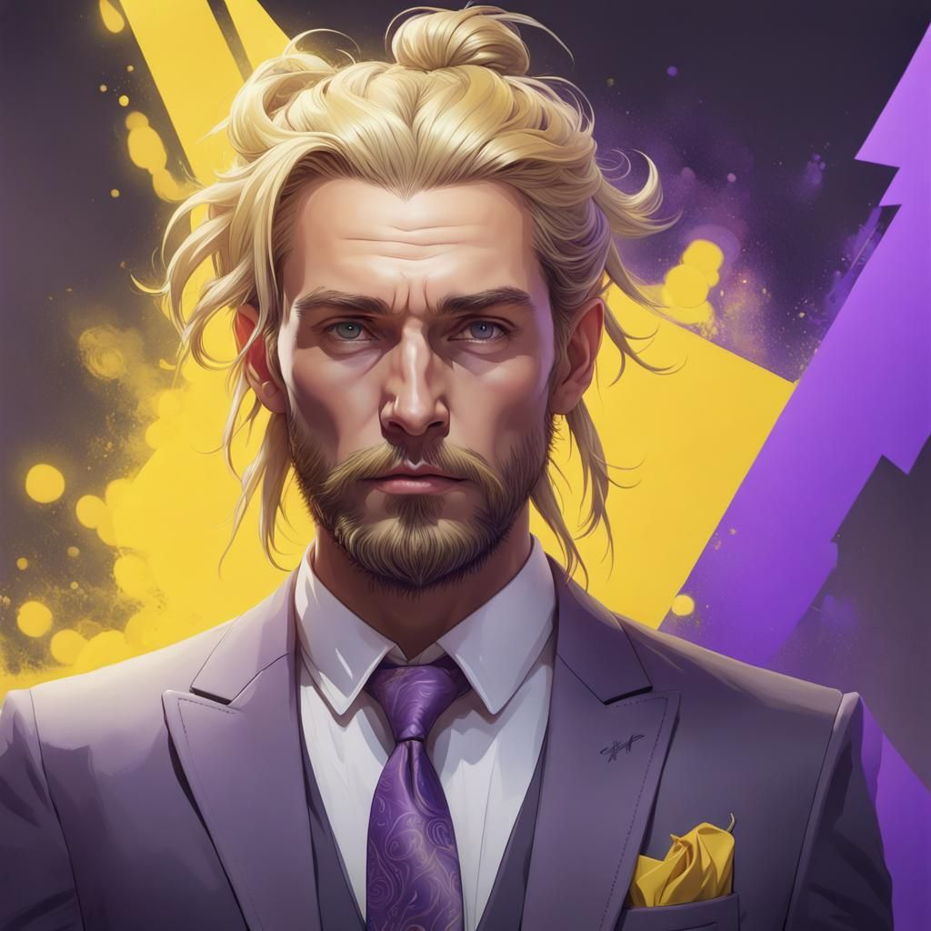 Blonde Man Bun Portrait in Mystical Suit