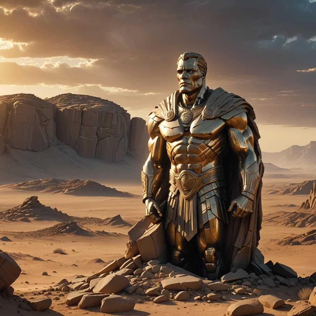 Colossal Shattered Ozymandias Statue in Desert Landscape