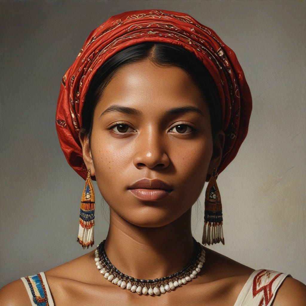 Surinamese Kalina Woman in Classical Oil Painting Style