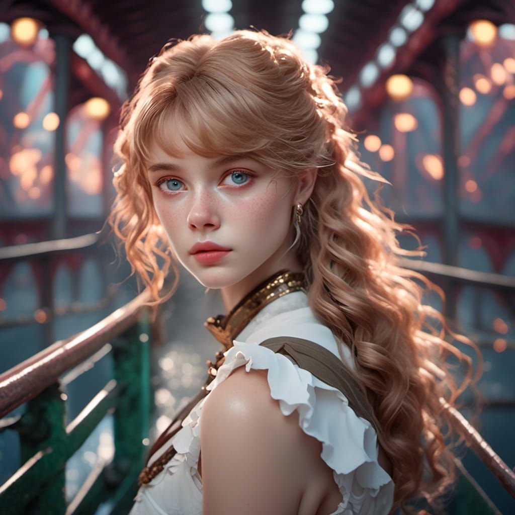 Woman on Paris Bridge in Anime Style