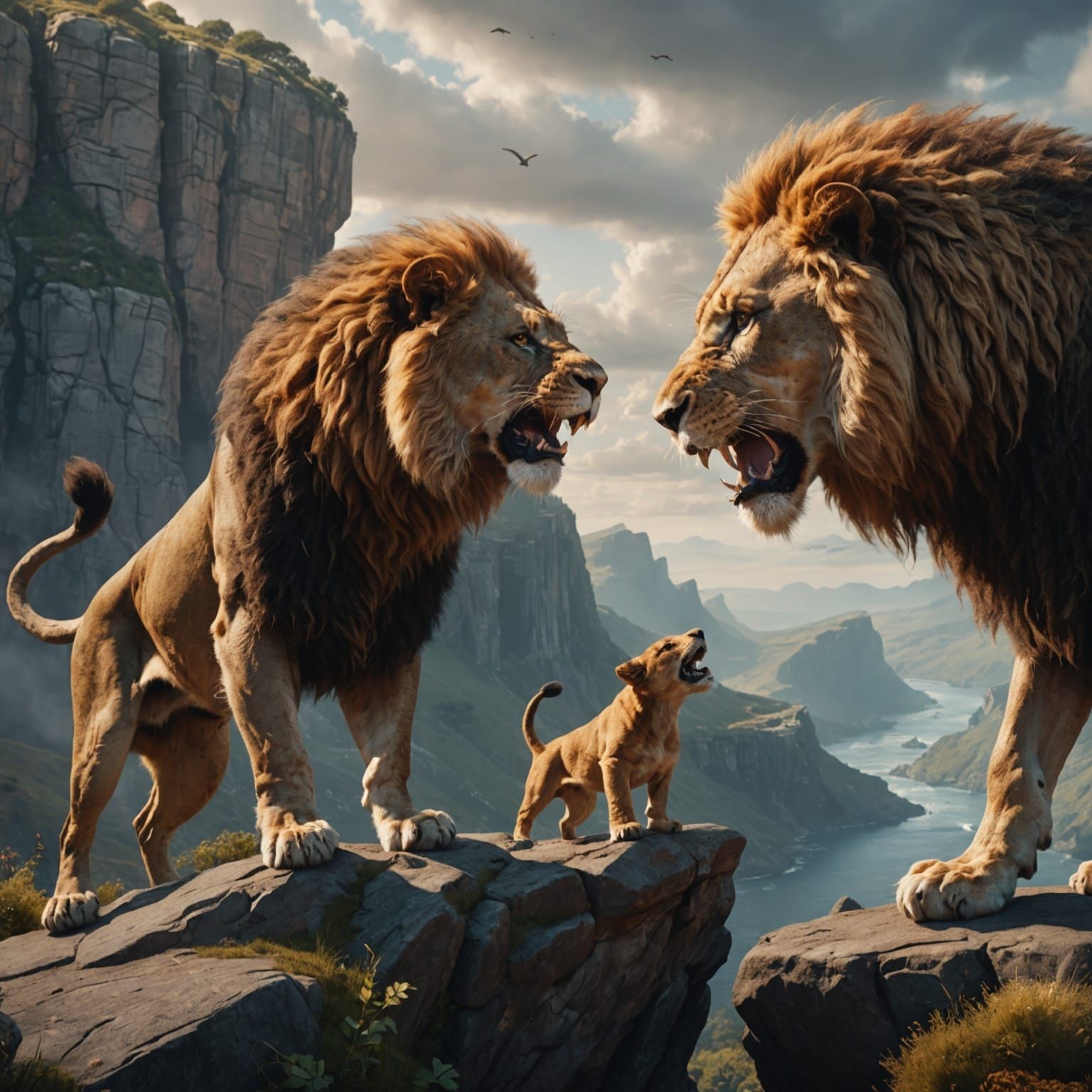 Dog and Lion on Cliff: Detailed Matte Painting