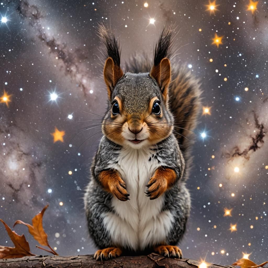 Cute Squirrel-Mogwai Hybrid with Galaxy Eyes