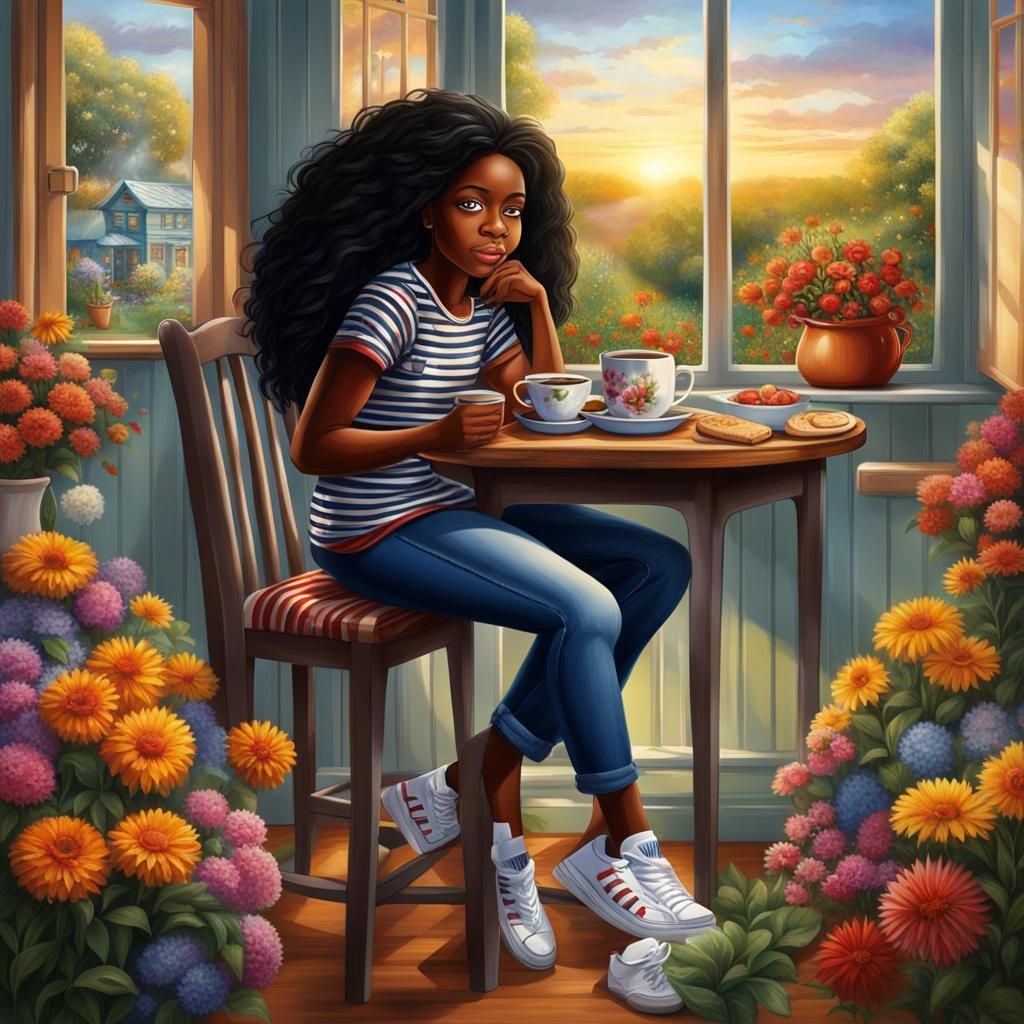 Beautiful African American Woman at Breakfast