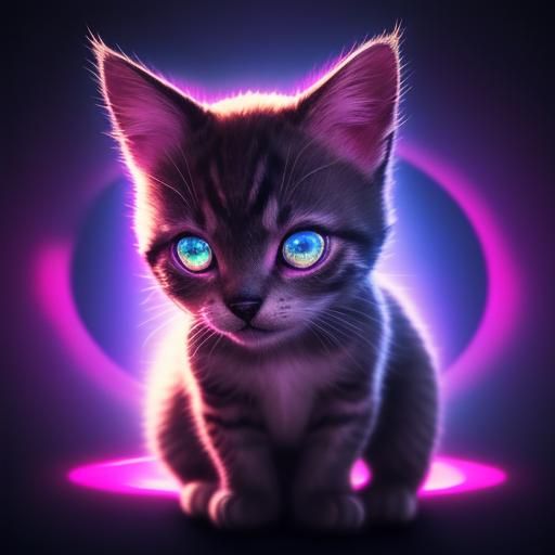 Synthwave Kitten with Hypnotic Eyes