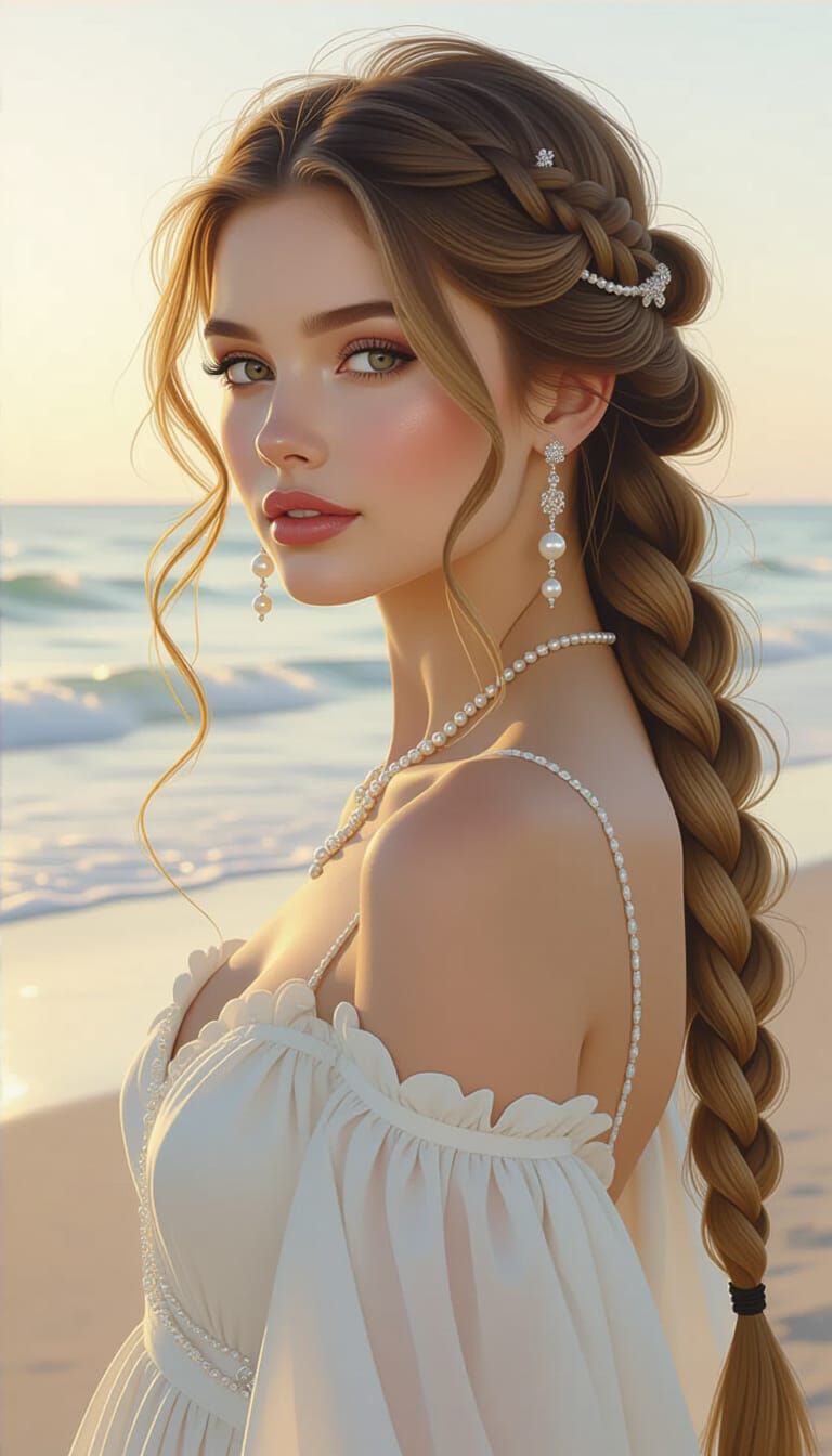 Braided Blonde Woman on Dreamy Beach