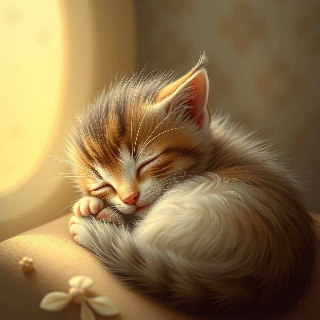 Sleeping Kitten in Storybook Illustration Style