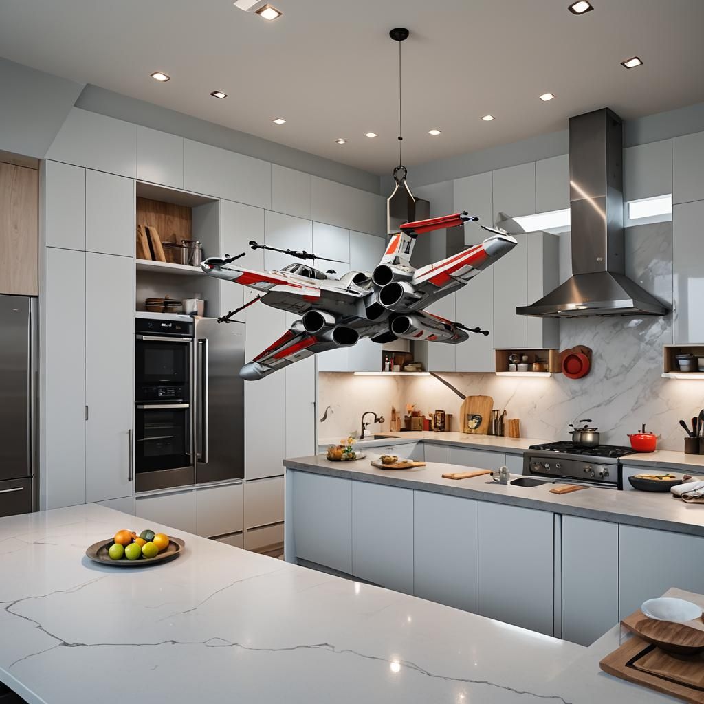X-Wing Fighter Jet in Modern Kitchen