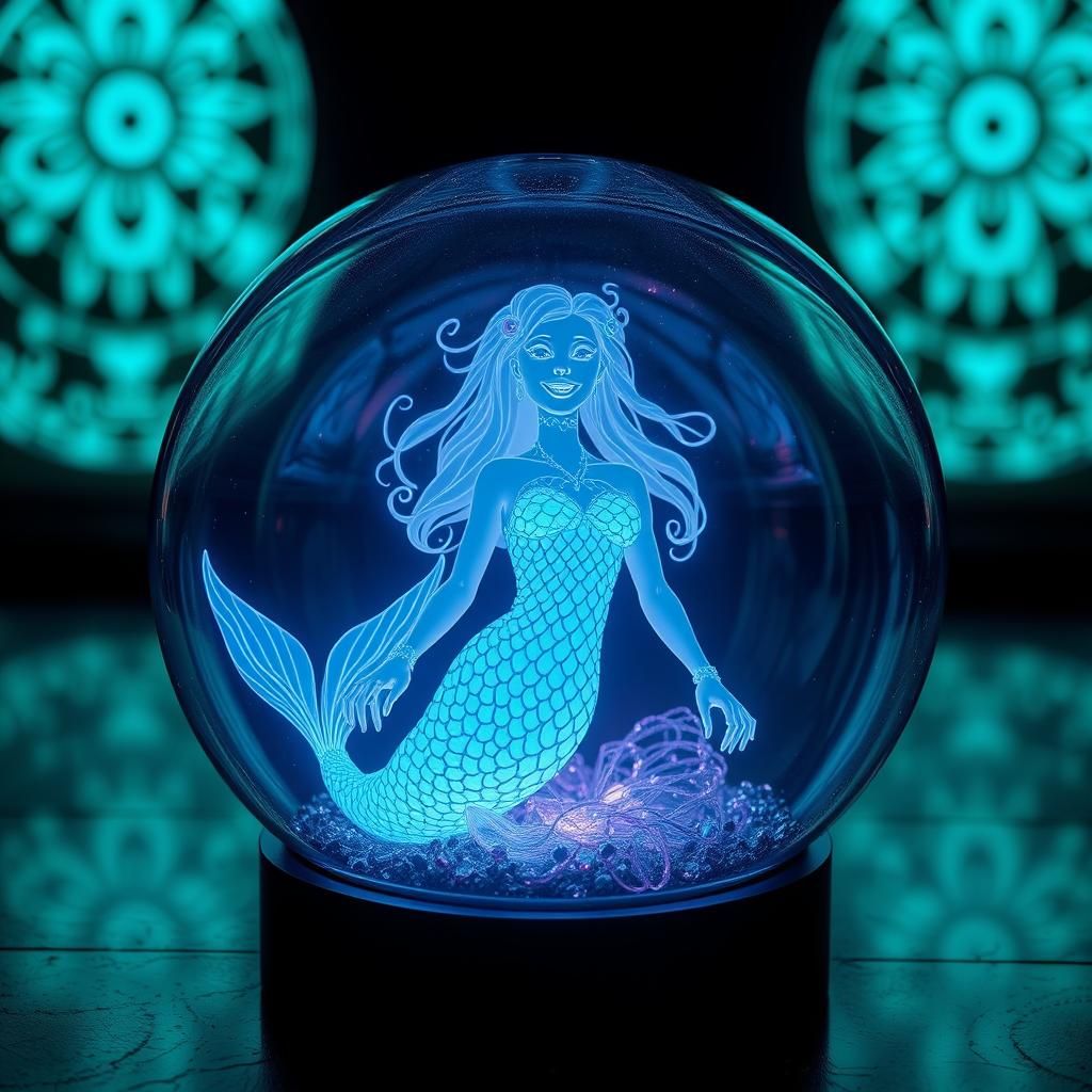 Luminous Cyber Mermaid in Glass Orb
